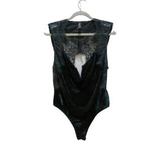 DREAMGIRL Velvet Deep V Lace Bodysuit Emerald Green XL Romantic Goth Vamp